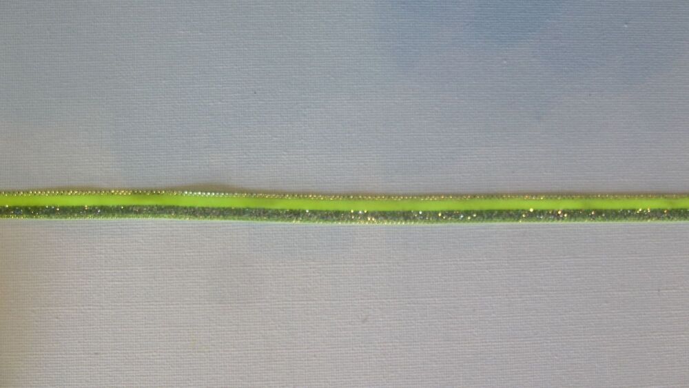 Velvet and Glitter Ribbon 10mm Wide Sold per Metre - Lime Green