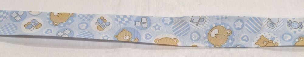 Bias Binding 25mm Wide 100% Cotton Sold per Metre Teddy Bears Blue