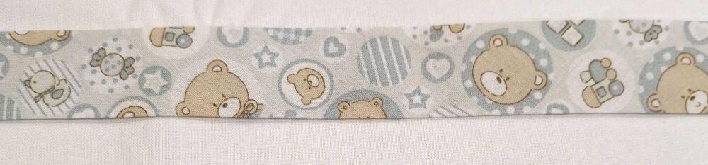 Bias Binding 25mm Wide 100% Cotton Sold per Metre Teddy Bears Silver Grey