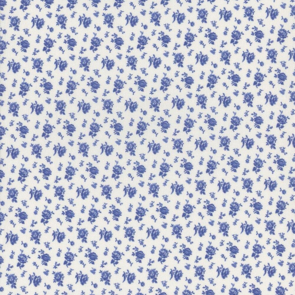Jasper Blue Fabric Windham Fabrics 54371-1, 112cm Wide FQ, 1/2m, 1m Ivory