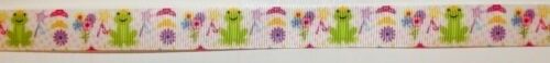 Frogs Grosgrain Ribbon 22mm Wide Sold per metre White
