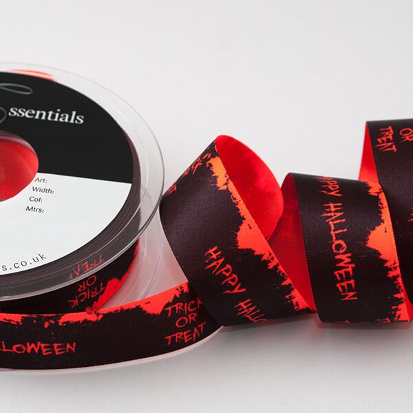 Halloween Printed Satin Ribbon 25mm Wide Sold per Metre Happy Halloween Orange