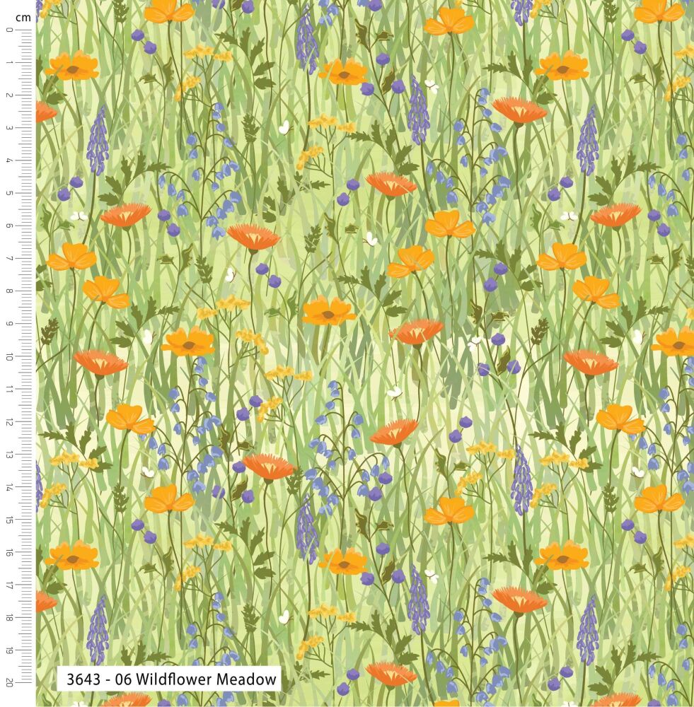 Cottage Bliss Fabric Craft Cotton 112cm wide Sold as FQ, 1/2m, 1m 3643-06 Wildflower Meadow