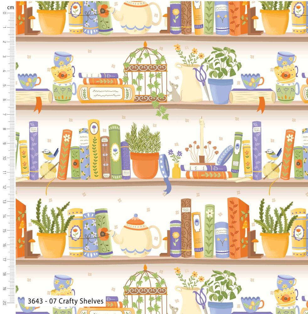 Cottage Bliss Fabric Craft Cotton 112cm wide Sold as FQ, 1/2m, 1m 3643-07 Crafty Shelves