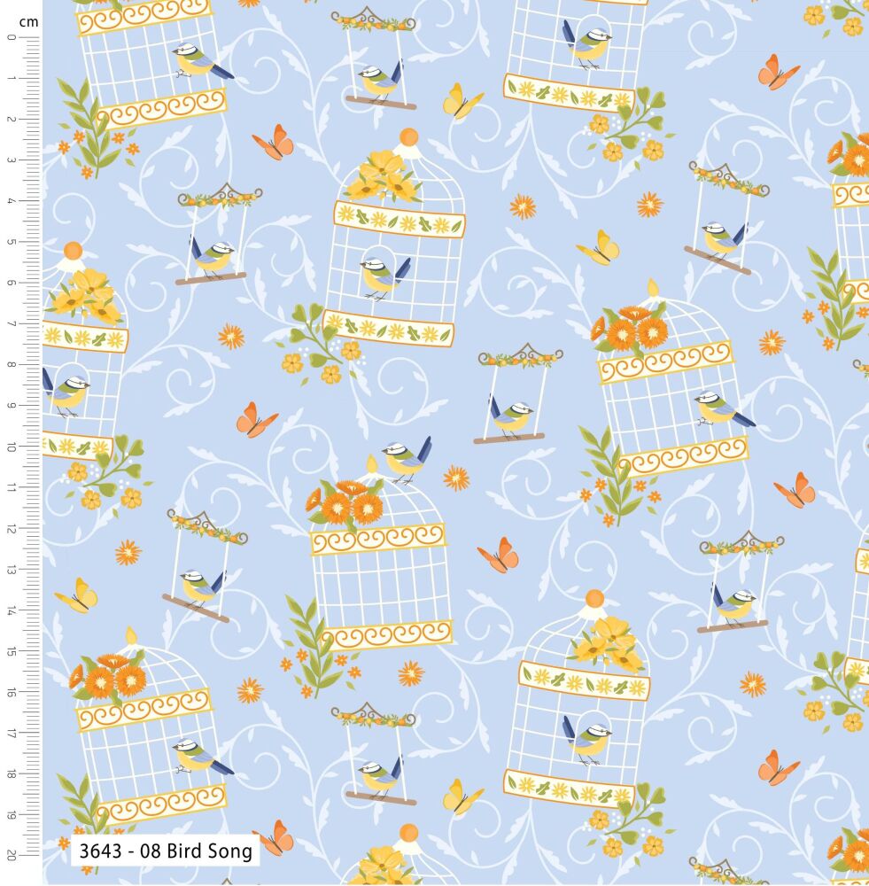 Cottage Bliss Fabric Craft Cotton 112cm wide Sold as FQ, 1/2m, 1m 3643-08 Bird Song