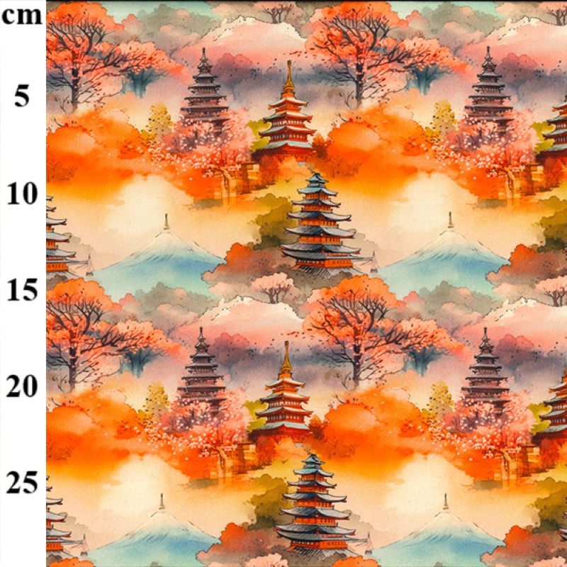 Japanese Pagodas Fabric Rose & Hubble CP1034 Cotton Poplin 112cms Wide Orange