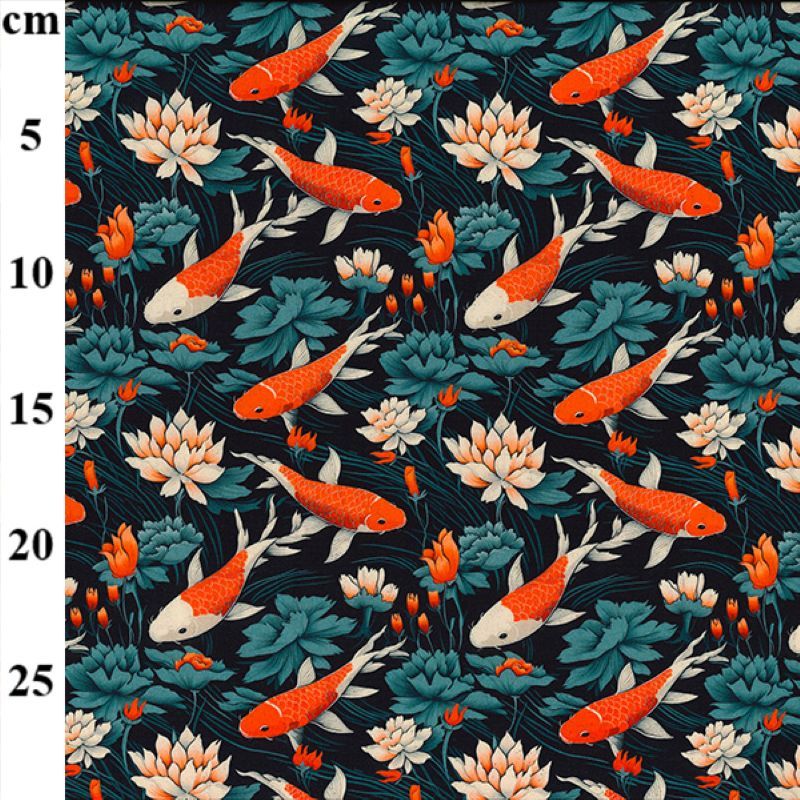 Japanese Koi Carp Fabric Rose & Hubble CP1024 Cotton Poplin 112cms Wide Orange
