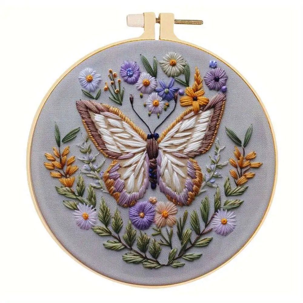 Embroidery Kit - Butterfly - Lilac 20cm inc Hoop
