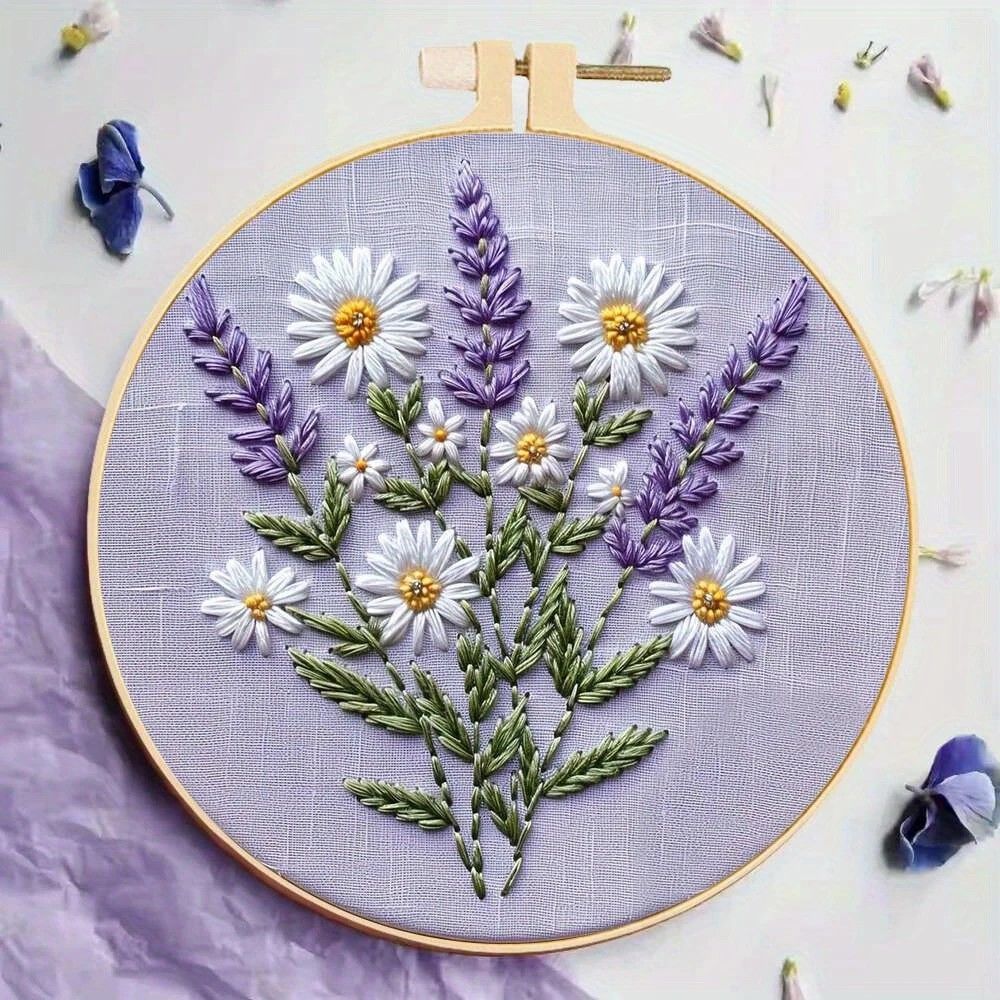 Embroidery Kit - Lavender Flowers Lilac 20cm inc Hoop