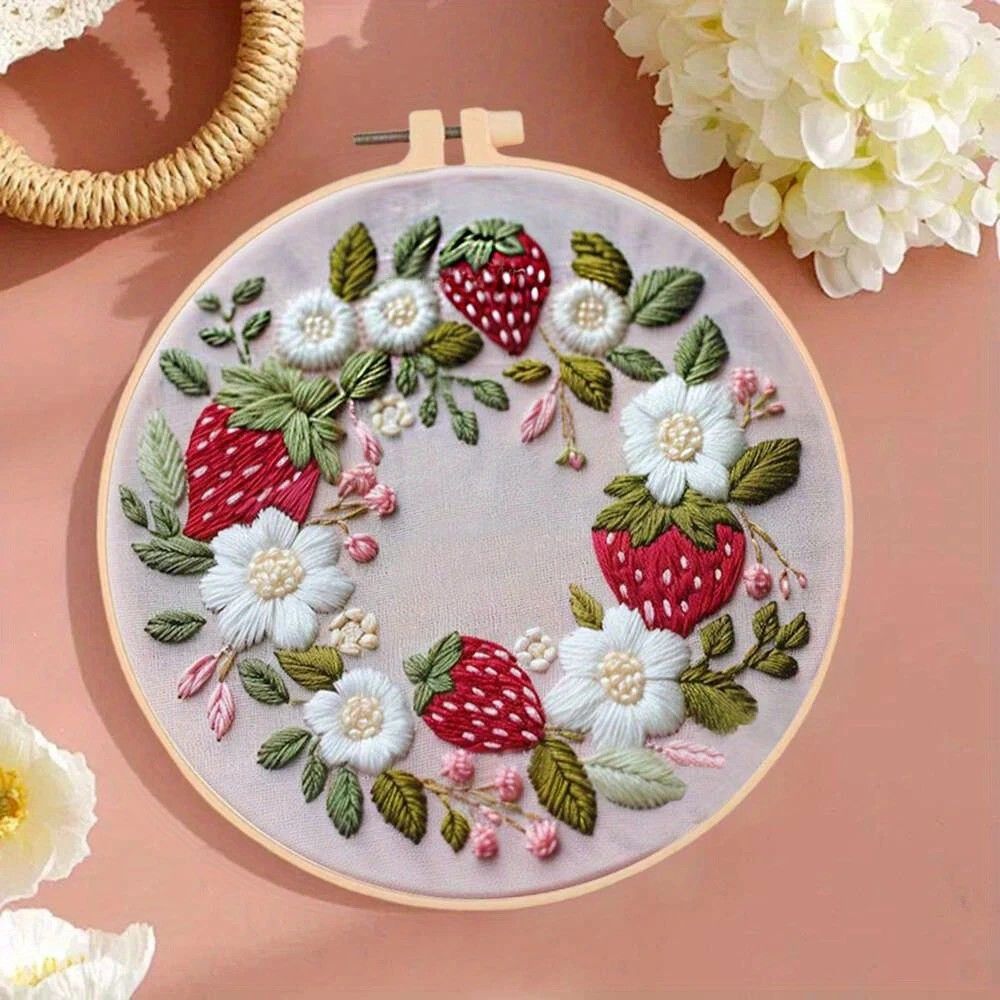 Embroidery Kit - Strawberries & Flowers 20cm inc Hoop