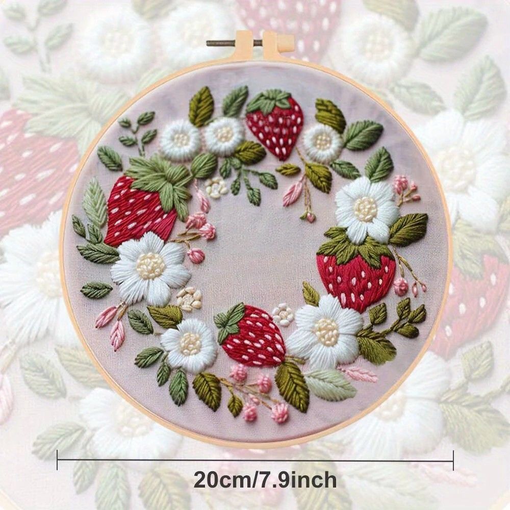 Embroidery Kit - Strawberries & Flowers 20cm inc Hoop
