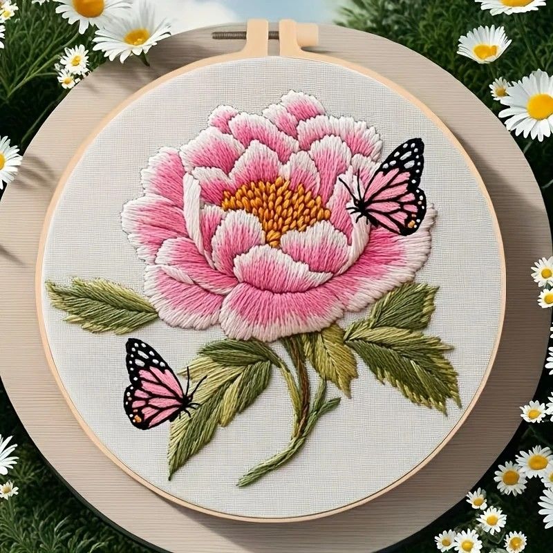 Embroidery Kit - Rose - Pink 20cm inc Hoop