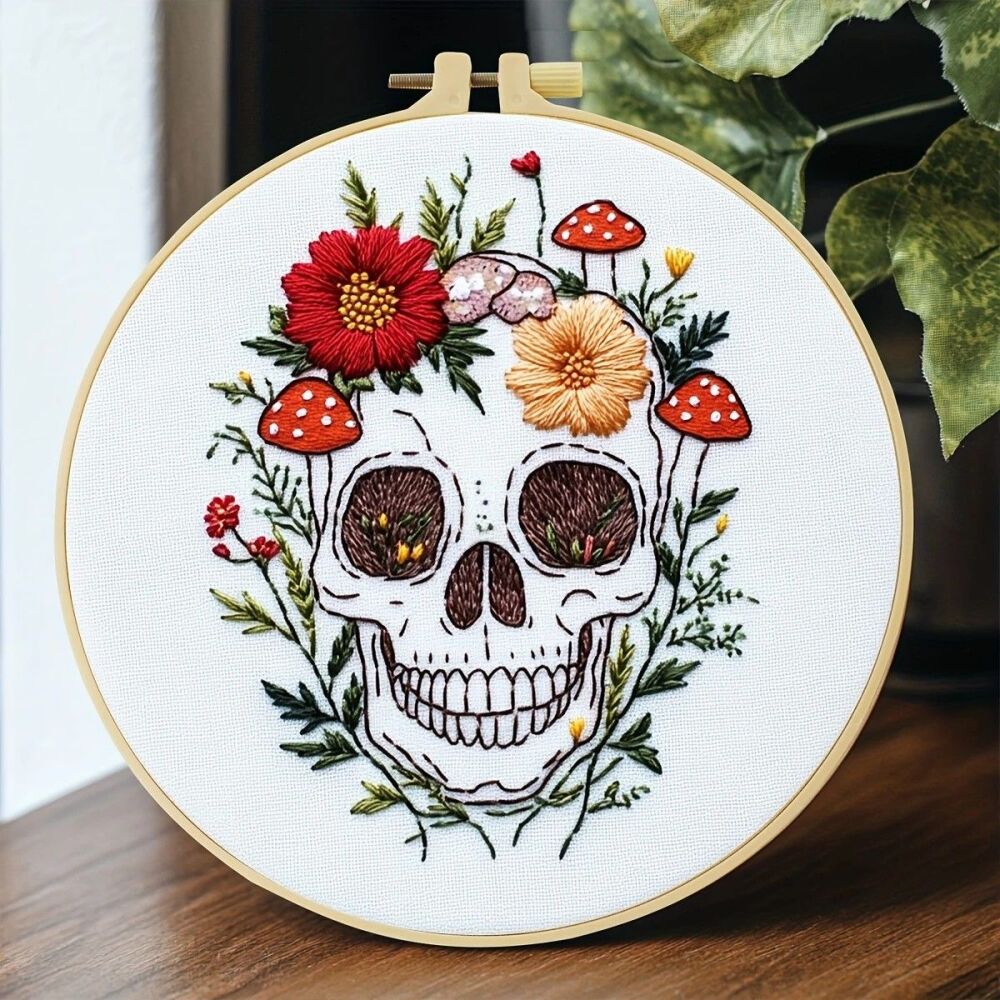 Embroidery Kit - Flower Skull 20cm inc Hoop