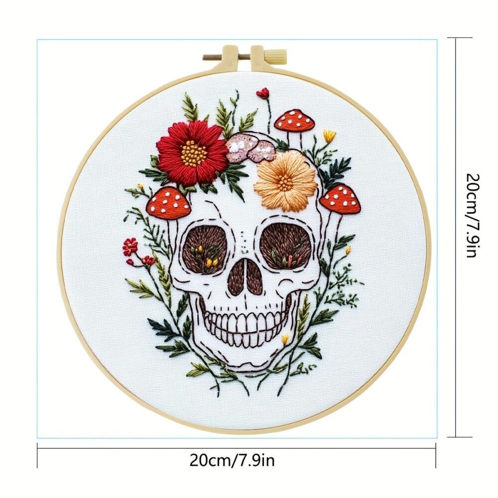 Embroidery Kit - Flower Skull 20cm inc Hoop
