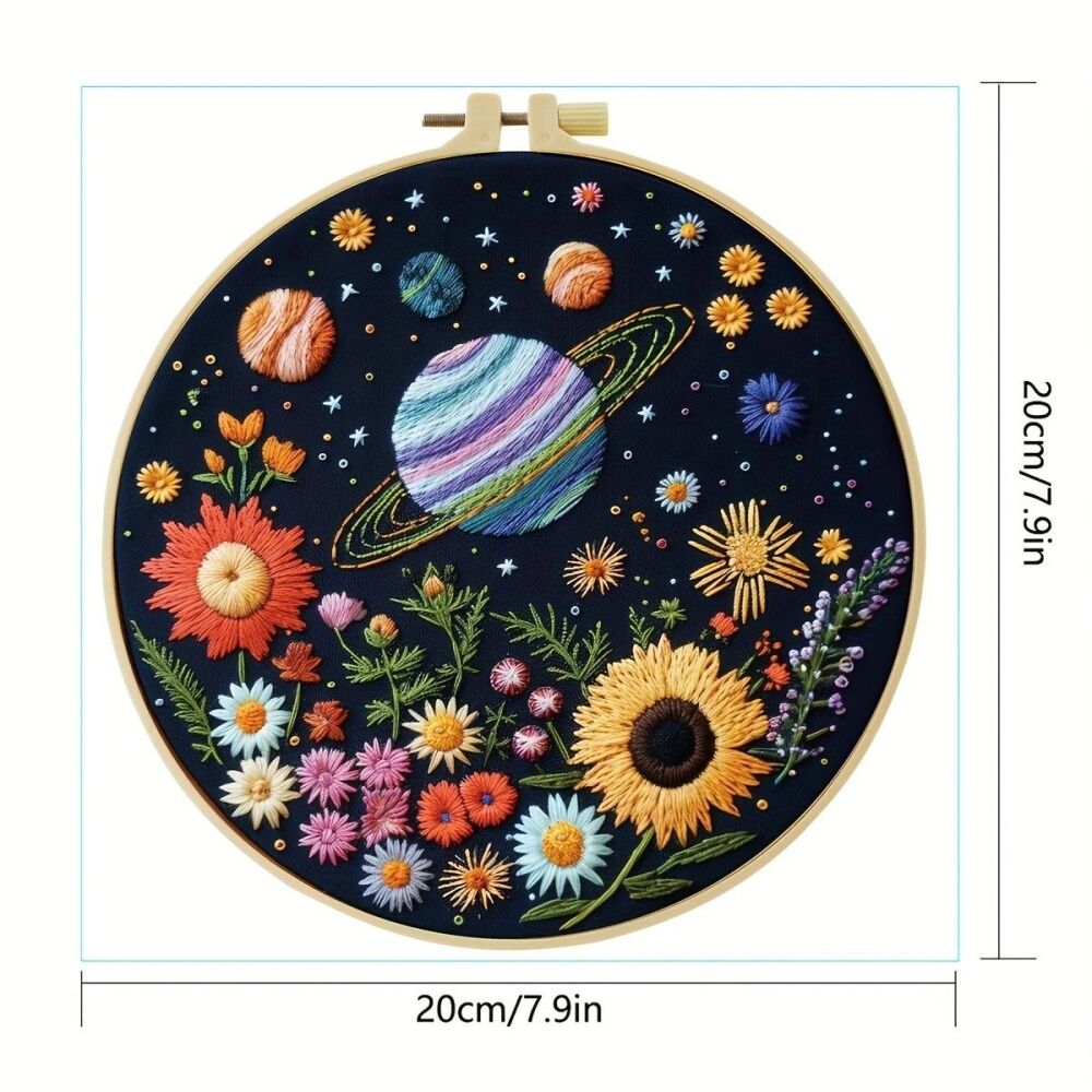 Embroidery Kit - Space and Flowers 20cm inc Hoop