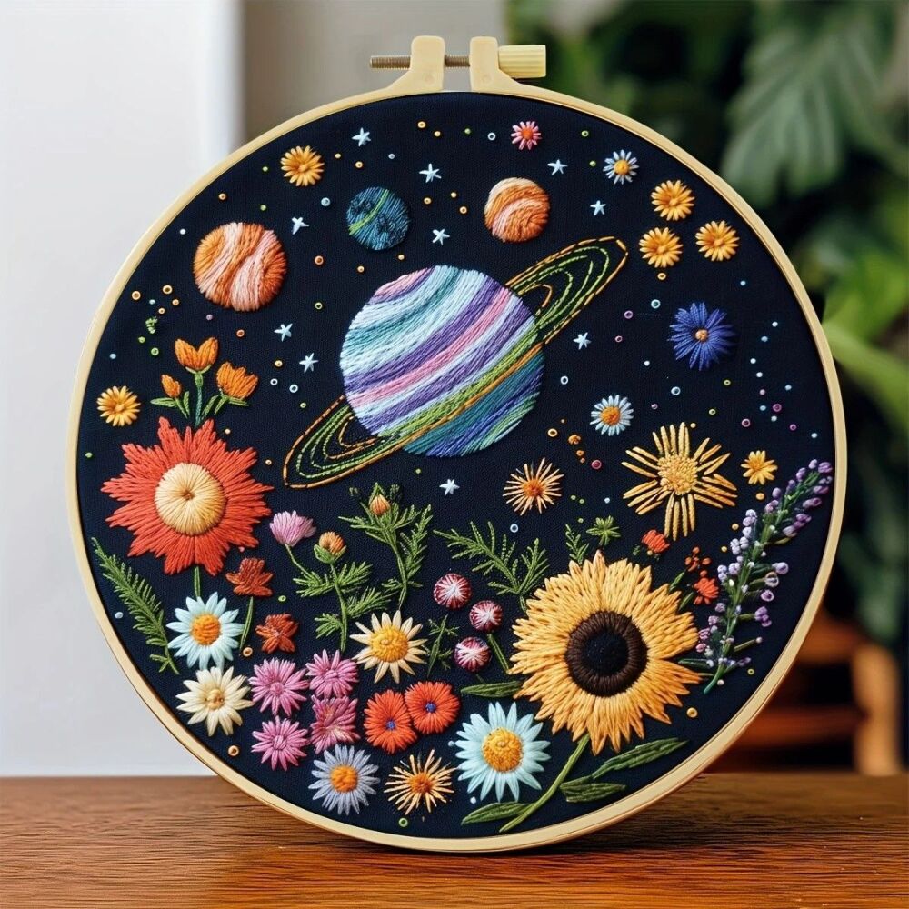 Embroidery Kit - Space and Flowers 20cm inc Hoop