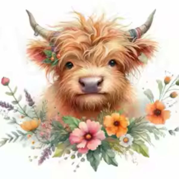 Highland Cow with Flowers Cross Stitch Kit 11CT Printed