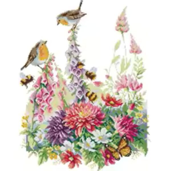 Robins and Flowers Cross Stitch Kit 16CT Counted