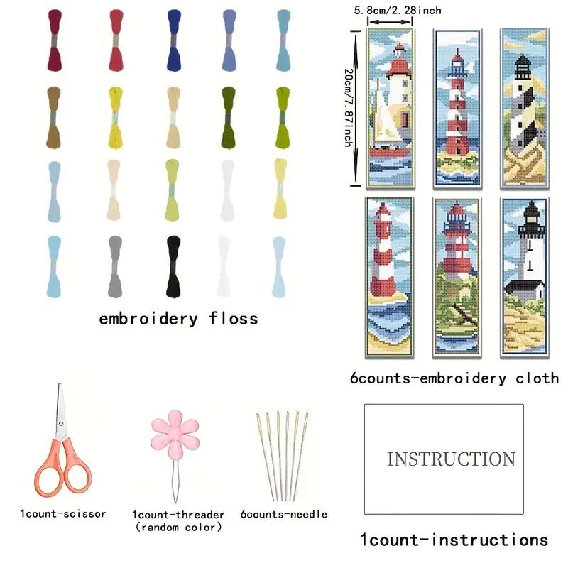 Lighthouse Bookmarks Pack of 6 Cross Stitch Kit Printed