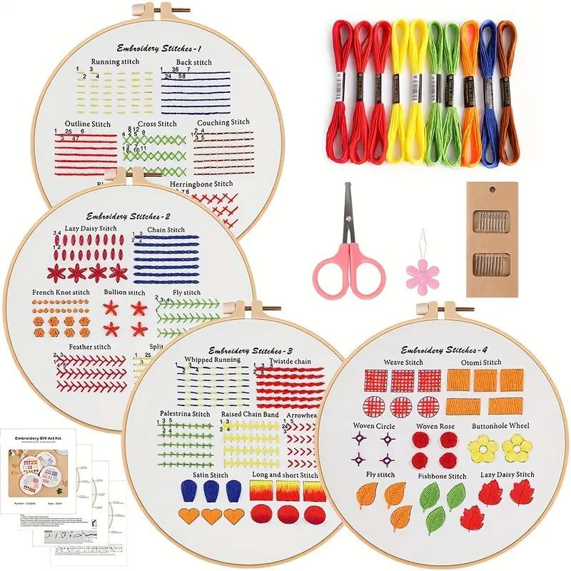 Beginner's Embroidery Kit 4 Piece Set 20cm