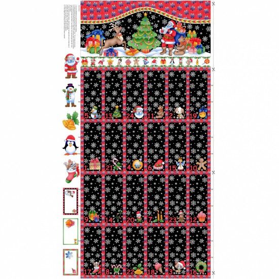 Advent Panel Snowflakes Fold Up Christmas by Nutex 60cm x 110cm Black