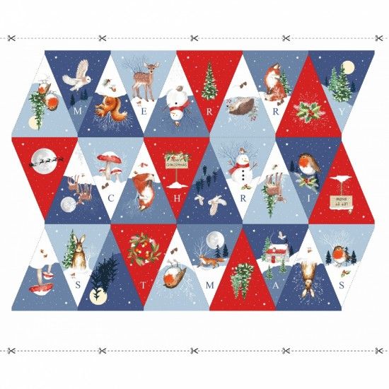 Bunting Panel (Large) Christmas Eve by Nutex 90cm x 112cm Blue/Red