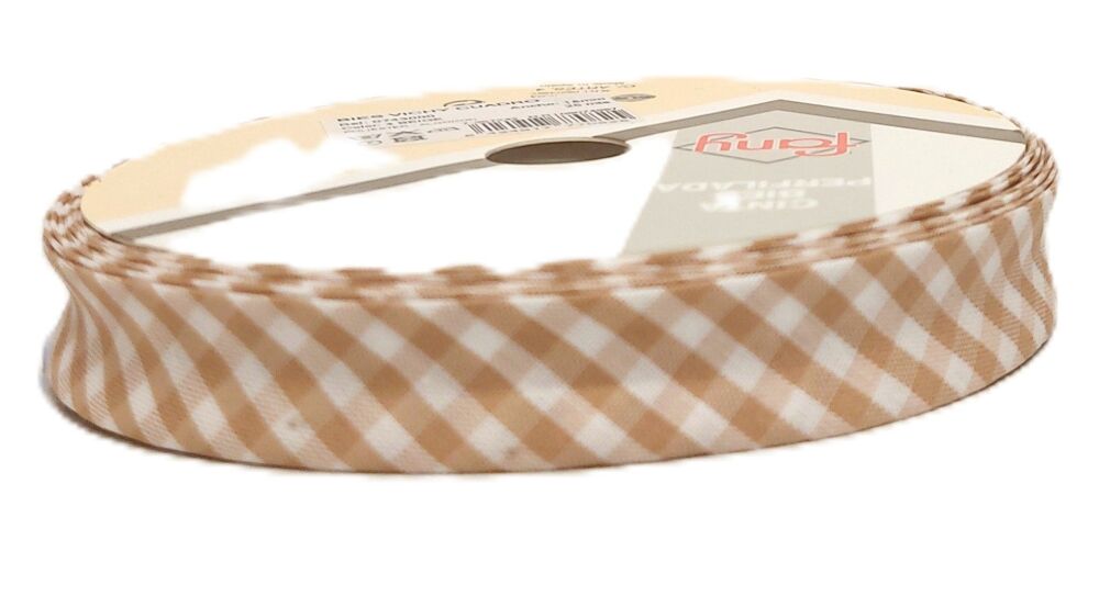Gingham Bias Binding 18mm Wide Cotton Sold per Metre Beige #04