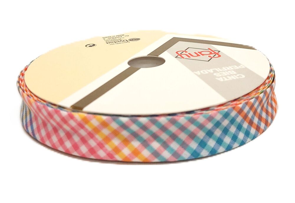 Gingham Bias Binding 18mm Wide Cotton Sold per Metre Multicoloured