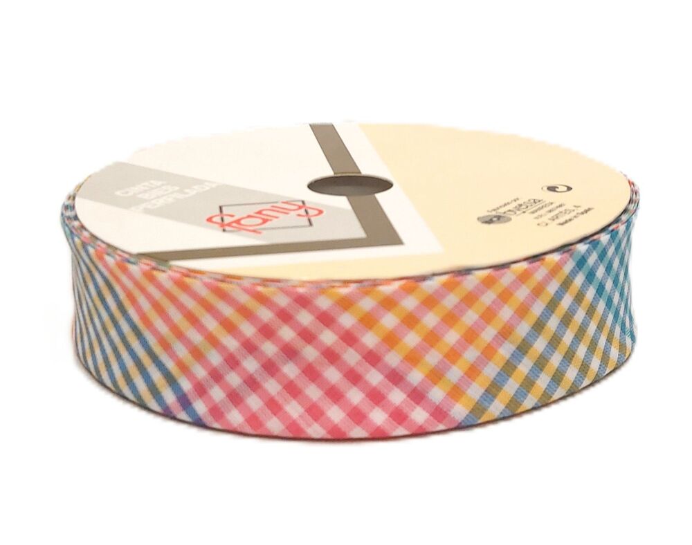 Gingham Bias Binding 30mm Wide Cotton Sold per Metre Multicoloured