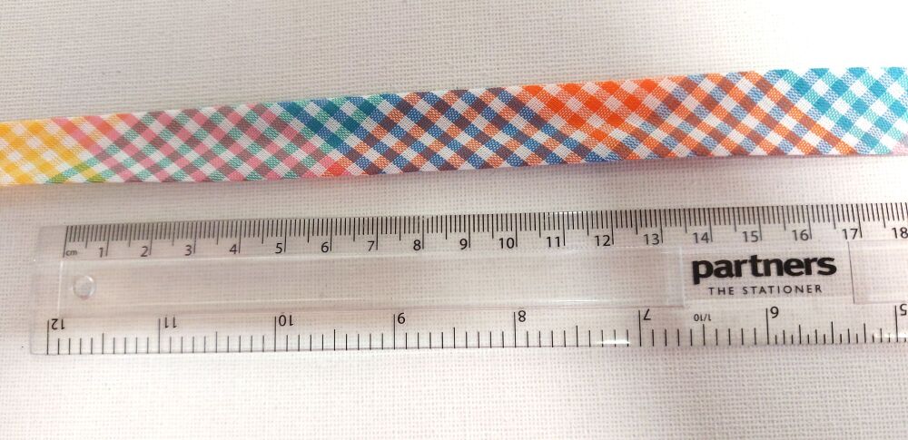 Gingham Bias Binding 30mm Wide Cotton Sold per Metre Multicoloured