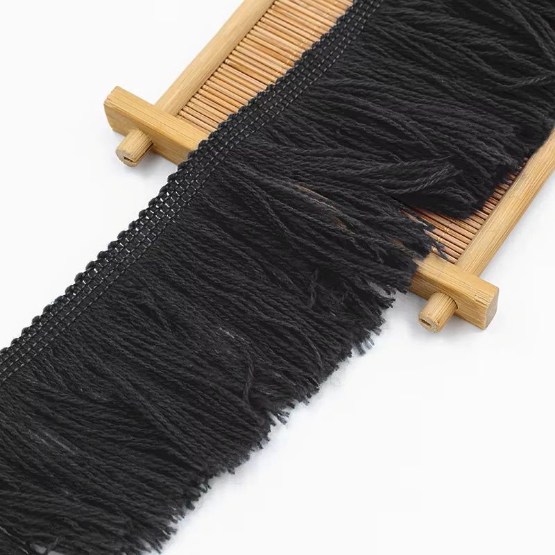 Soft Cotton Fringe 7cm Drop Black Sold per metre