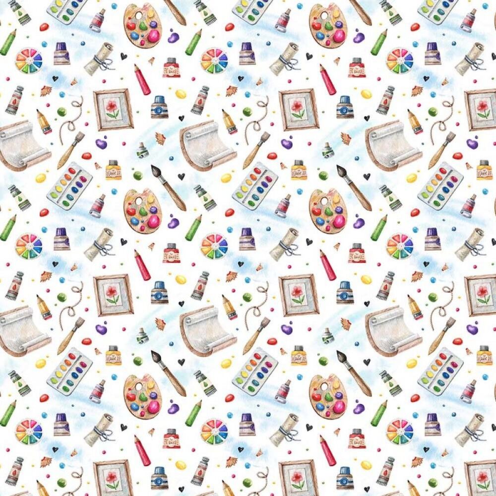 Artist Painting Palette Fabric 135cm wide approx. Sold as FQ, 1/2m, 1m