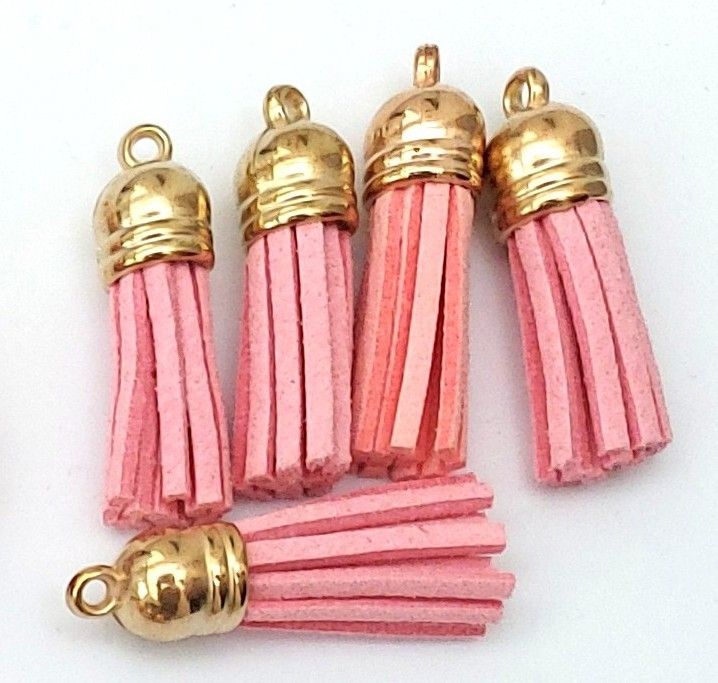 Tassels Faux Suede Leather Charms Keyrings Crafts Light Pink #20 Gold Top Pks of 5