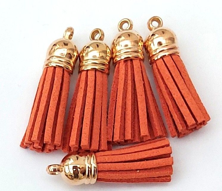 Tassels Faux Suede Leather Charms Keyrings Crafts Tangerine Gold Top Pks of 5