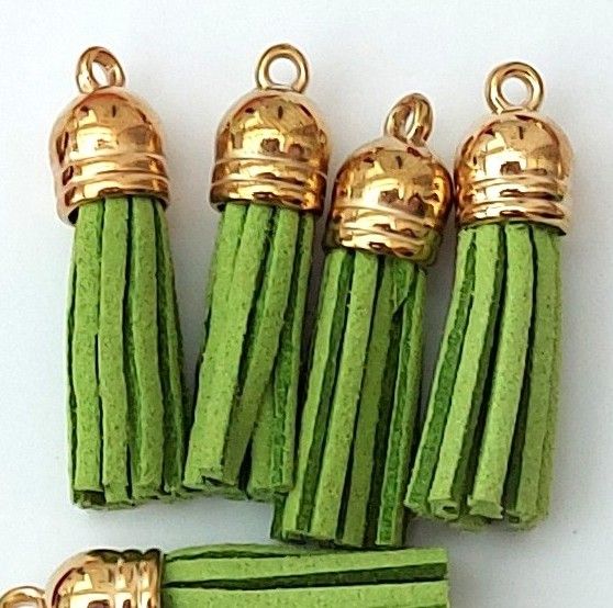 Tassels Faux Suede Leather Charms Keyrings Crafts Grass Green #21 Gold Top Pks of 5