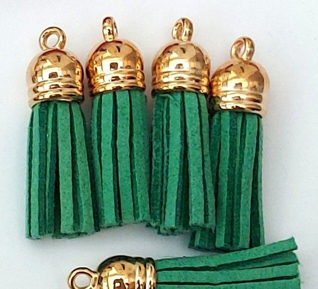 Tassels Faux Suede Leather Charms Keyrings Crafts Jade #17 Gold Top Pks of 5