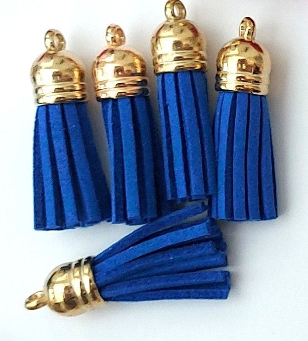 Tassels Faux Suede Leather Charms Keyrings Crafts Royal #14 Gold Top Pks of 5