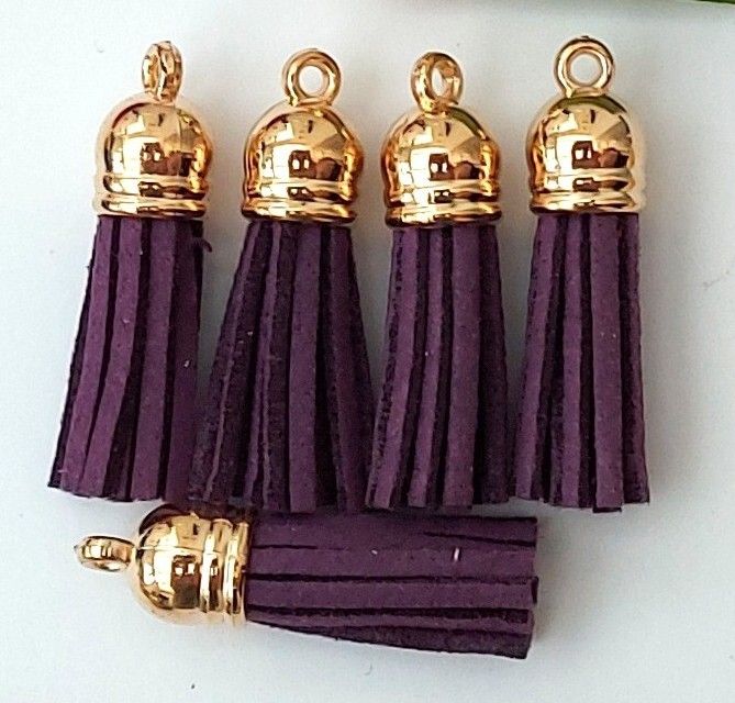 Tassels Faux Suede Leather Charms Keyrings Crafts Purple #27 Gold Top Pks of 5