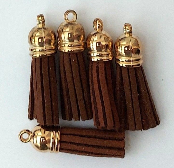 Tassels Faux Suede Leather Charms Keyrings Crafts Chocolate #30 Gold Top Pks of 5