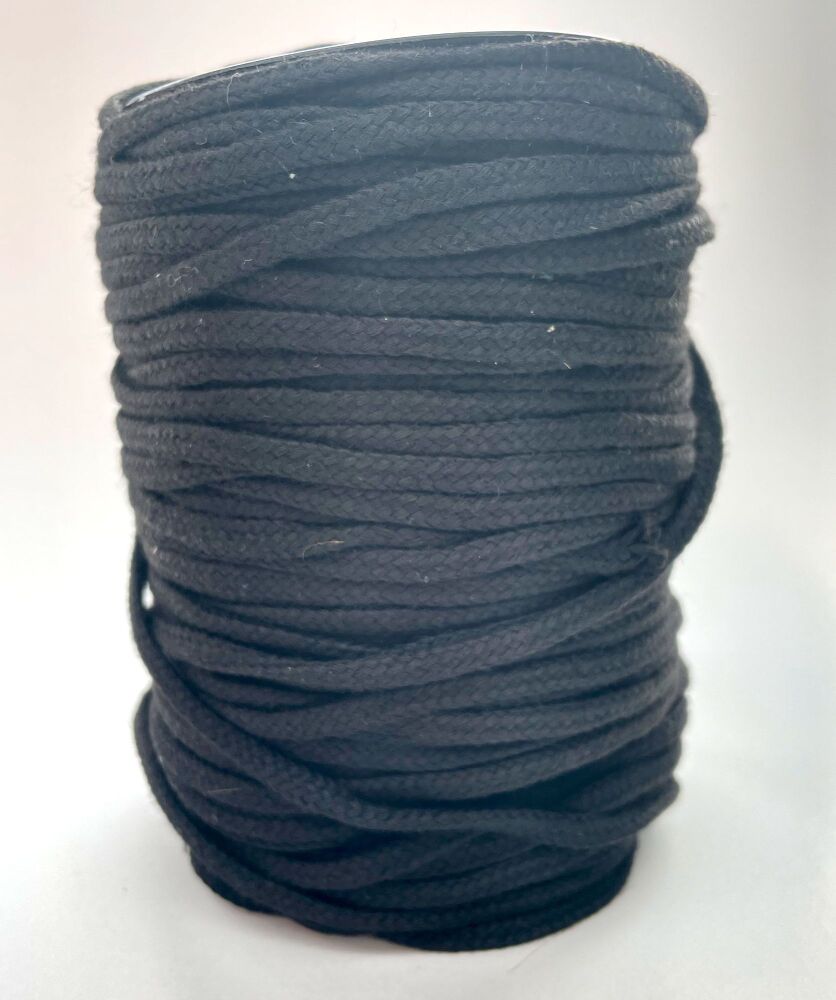 Cord 5mm Wide Black - Sold per Metre