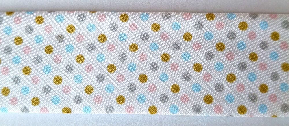 Polka Dot Bias Binding 30mm Wide Cotton Sold per Metre Pastels