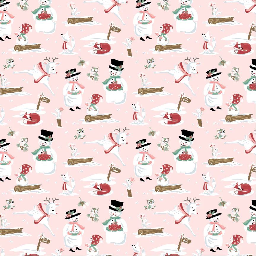 Frost & Flurry Christmas Fabric 112cm Wide FQ, 1/2m, 1m 70510 Pink