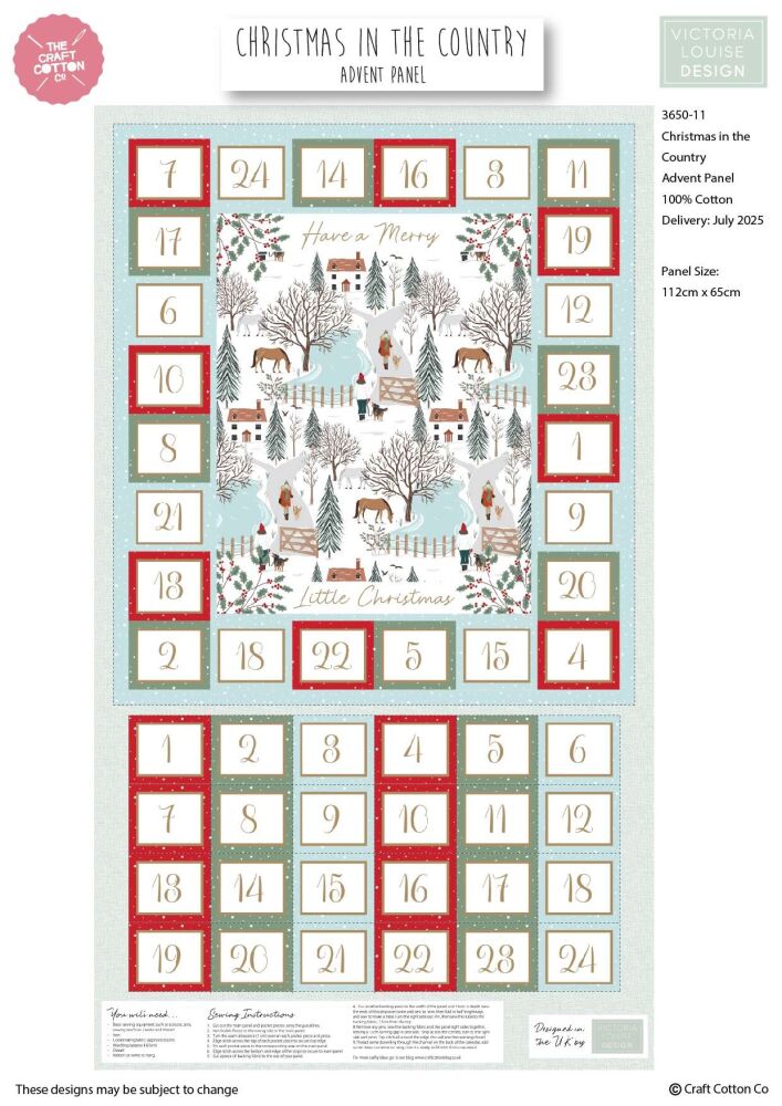 In the Country Advent Panel by Craft Cotton 60cm x 112cm