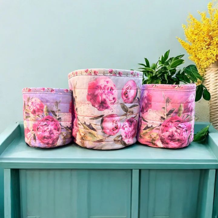 Sewing Kit Trio of Nesting Tubs by Amber Makes - Peonies
