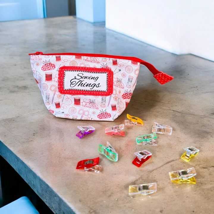 Sewing Kit Fabric Clips Pouch by Amber Makes Redwork
