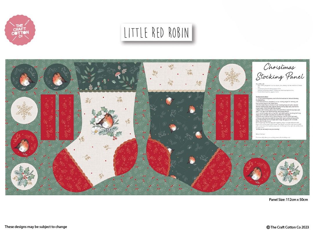 Little Red Robin Christmas Stocking Panel by Craft Cotton 60cm x 110cm