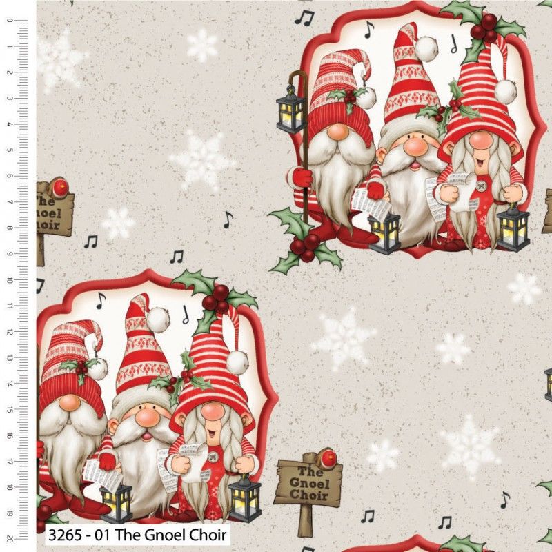 Driving Gnome for Christmas Fabric Gonk Choir 112cm Wide FQ, 1/2m, 1m 3265-01 Cream