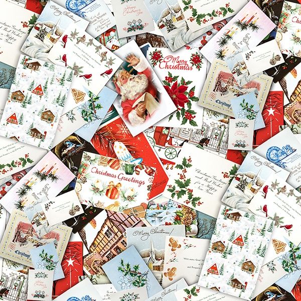 Ol' St Nick Christmas Cards Fabric 112cm Wide FQ, 1/2m, 1m 3905-989