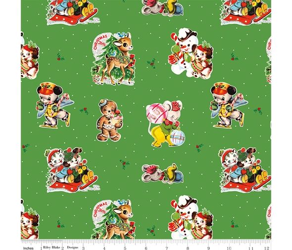 Toys Christmas Fabric Riley Blake 112cm Wide FQ, 1/2m, 1m RBC12250 - Green