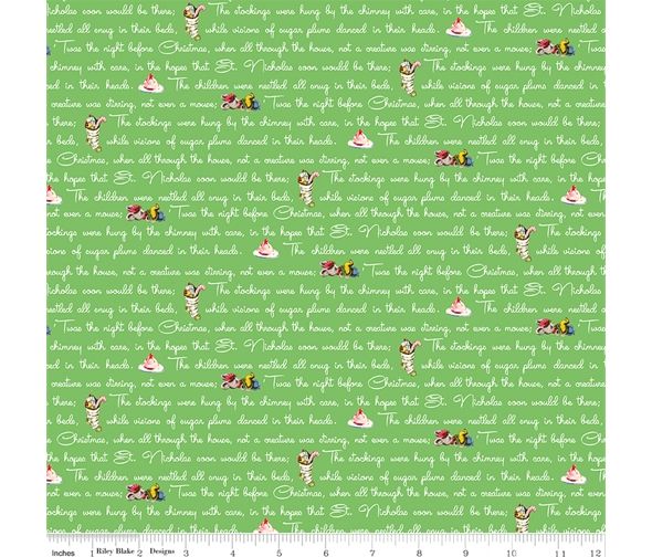 Joys of Christmas Text Fabric Riley Blake 112cm Wide FQ, 1/2m, 1m RBC12255 - Green